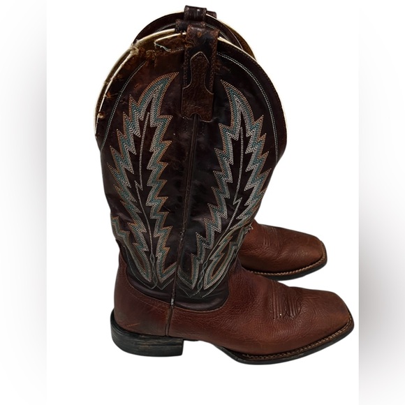 Men’s 9.5 Ariat Tan Turquoise & Brown Leather Cowboy Boots - Picture 1 of 11